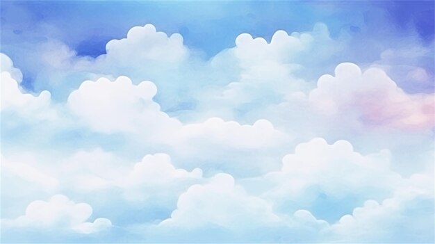 写真 雲の空を水彩で描いたデジタルアート絵画 ベクトルイラスト