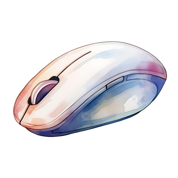 Watercolor of a Sleek and Ergonomic Computer Mouse Its Smoot Home Accents on White Back Ground