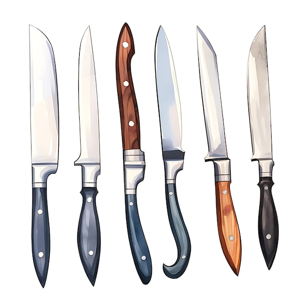 Watercolor of a Sleek and Modern Stainless Steel Knife Set S Home Accents on White Back Ground