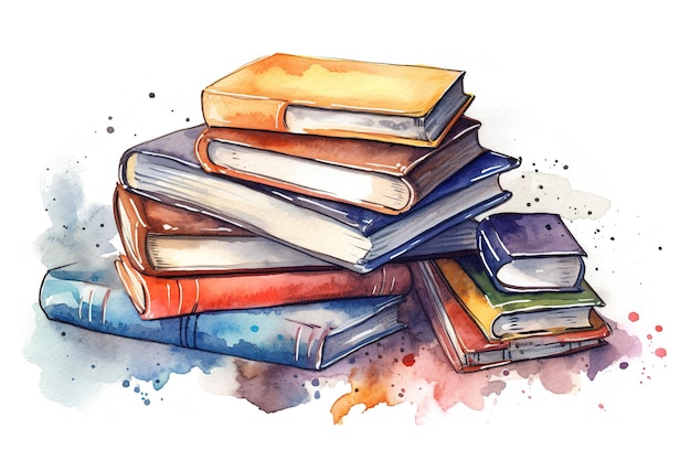a watercolor of a small stack of books
