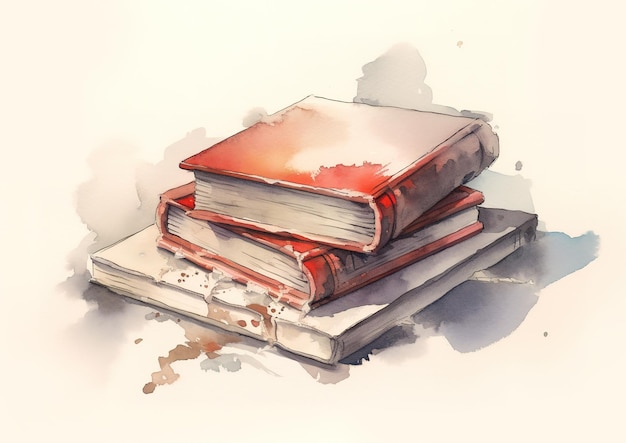 a watercolor of a small stack of books