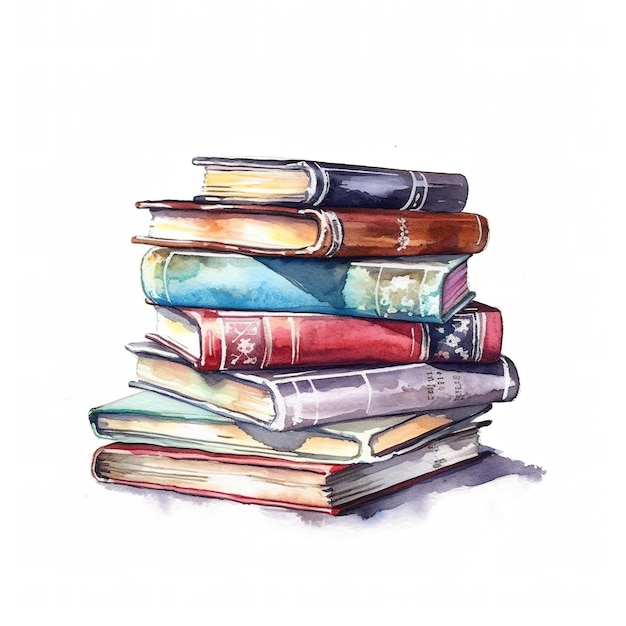 a watercolor of a small stack of books