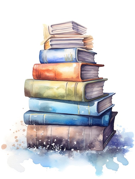 a watercolor of a small stack of books