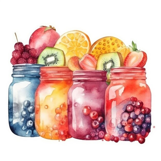 watercolor of a smoothie summer fruits