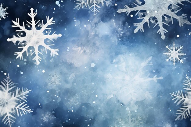写真 水彩の雪花と凍り