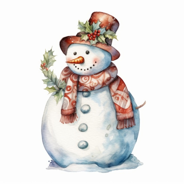 watercolor snowman with hat