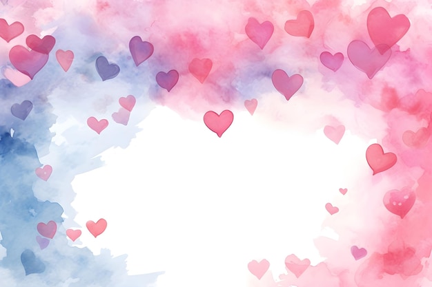 Watercolor soft romantic background with pastel light delicate hearts for Valentines wedding design