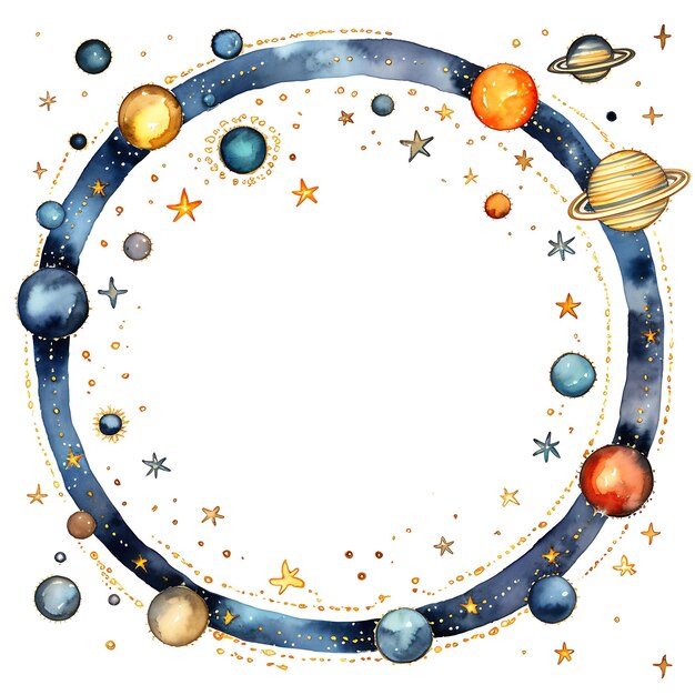 태양계 별자리 지구 시간 프레임 프레임 클립아트 티셔츠 디자인의 수채화