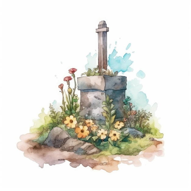 Photo watercolor of a soldier39s grave