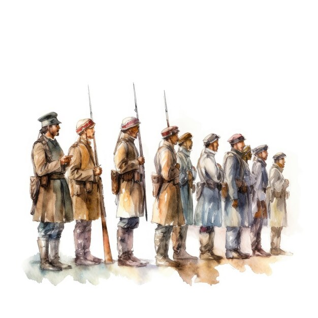 Photo watercolor of soldiers standing in solidarity