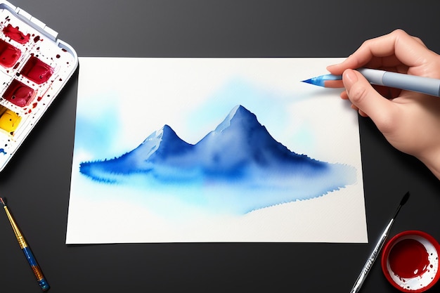 사진 수채화 스플래시 잉크 파란색 배경 이미지 아름다운 색상 페인트 얼룩 효과 간단한 배경