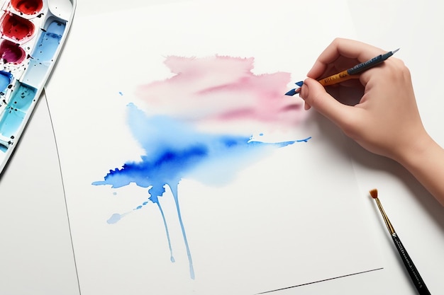 写真 水彩のスプラッシュインク 青い背景画像 美しい色の塗料 汚れ効果 シンプルな背景