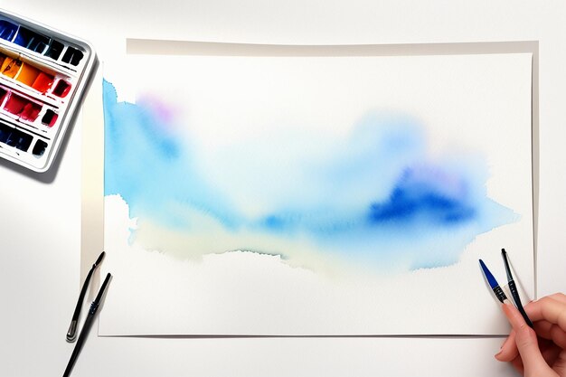 Фото Акварельная краска с синим фоном изображение красивого цвета краски эффект пятна простой фон