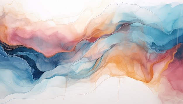 A watercolor splash with a sense of movement and energy wave crashing on the shore