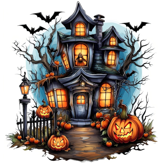 Watercolor spooky haunted house clipart