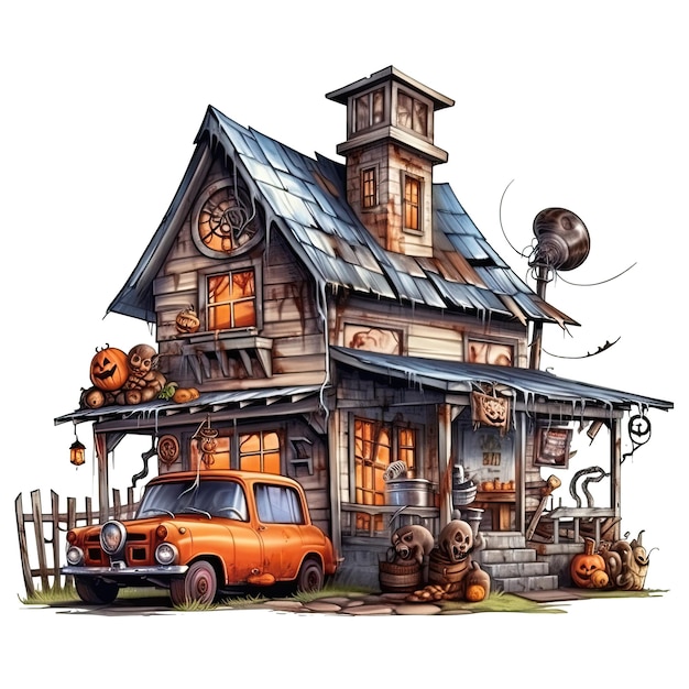 Watercolor spooky haunted house clipart