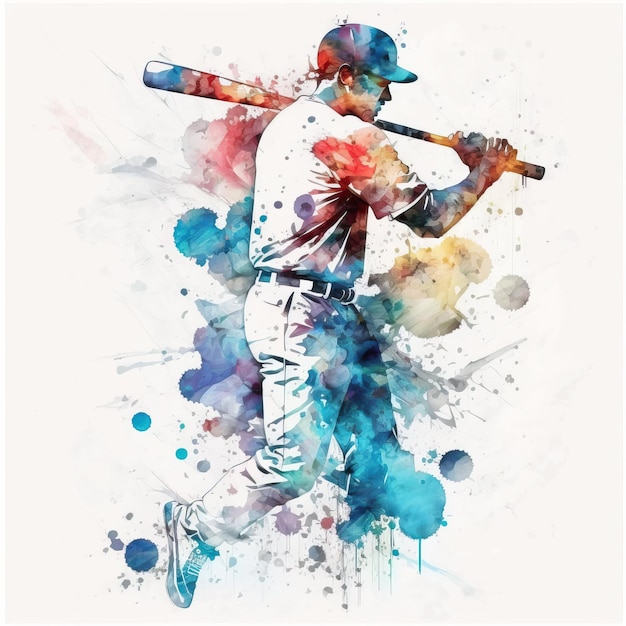 Watercolor Sports Art Baseball