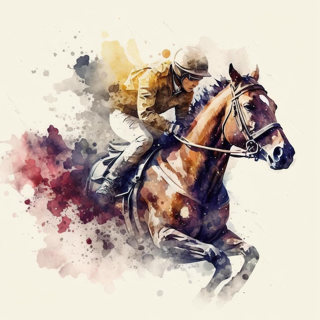 Watercolor Sports Art Horse Racing