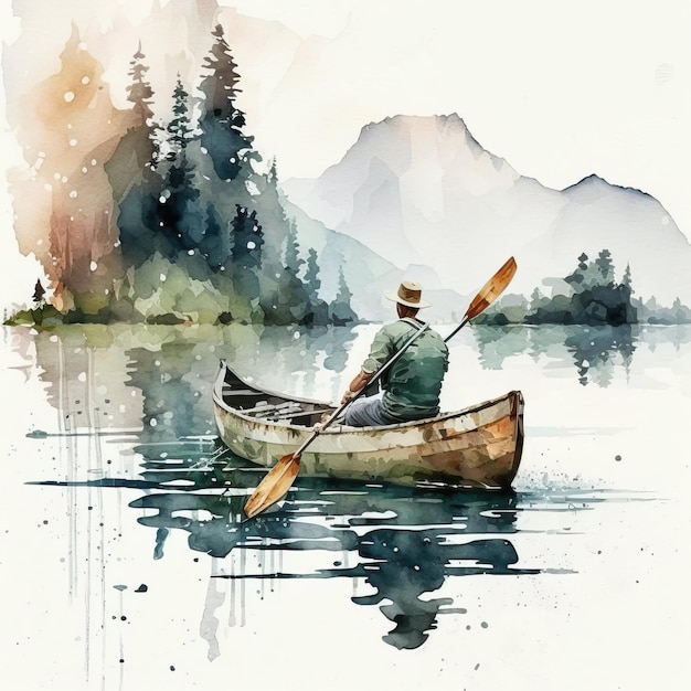 Watercolor Sports Creative Illustration Canoeing