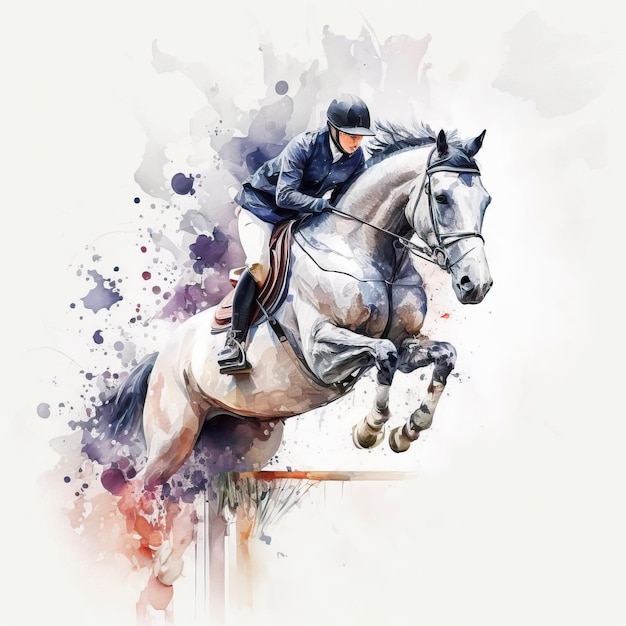 Watercolor Sports Creative Illustration Horse Showjumping