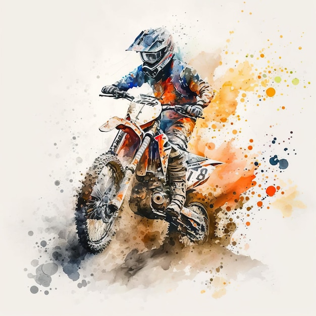 Watercolor Sports Motor Cross