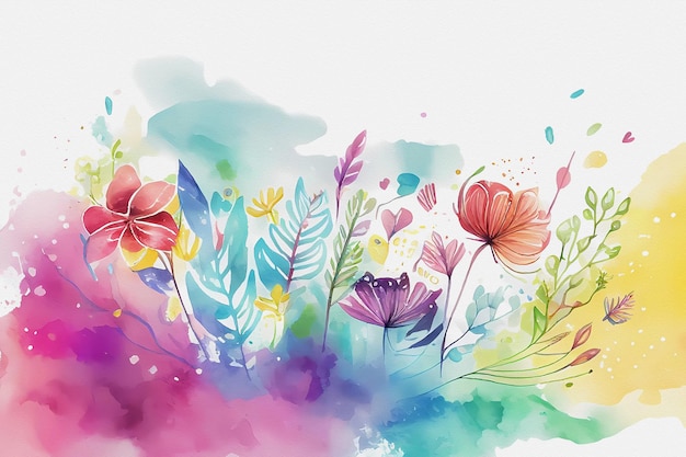 Watercolor spring background with flowers Generative ai design