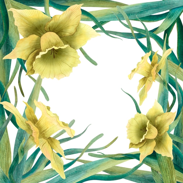 Photo watercolor spring daffodils frame