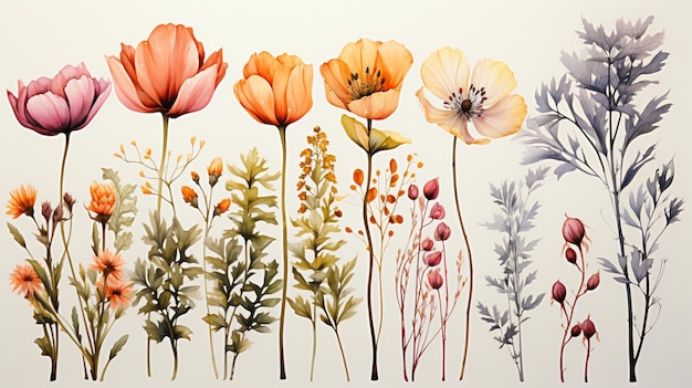 Photo watercolor spring florals set