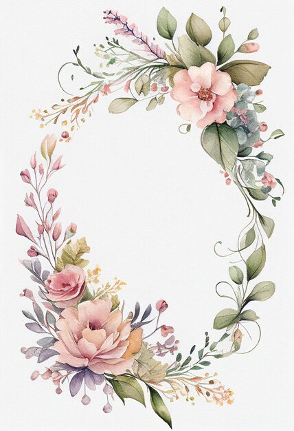 Watercolor spring flower frame drawing with text space background template decoration for cards Generative AI