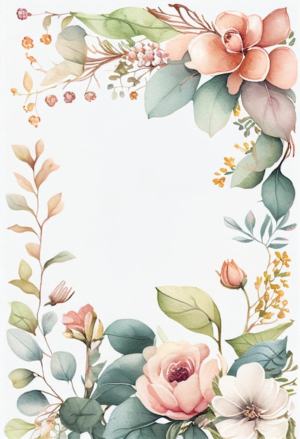 Watercolor spring flower frame drawing with text space background template decoration for cards Generative AI