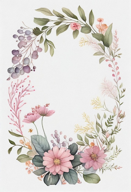 Watercolor spring flower frame drawing with text space background template decoration for cards Generative AI