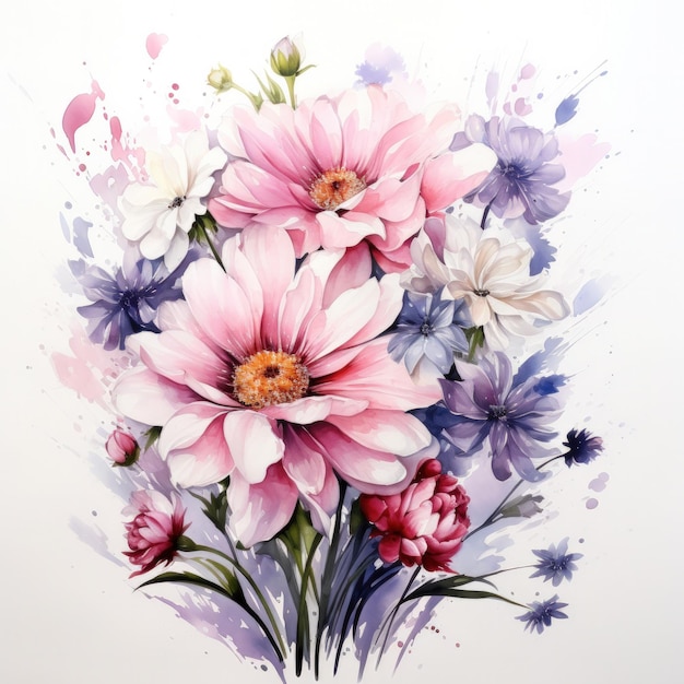 watercolor spring flowers bouqut isolated