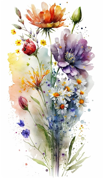 Watercolor spring flowers