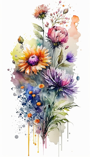 Watercolor spring flowers