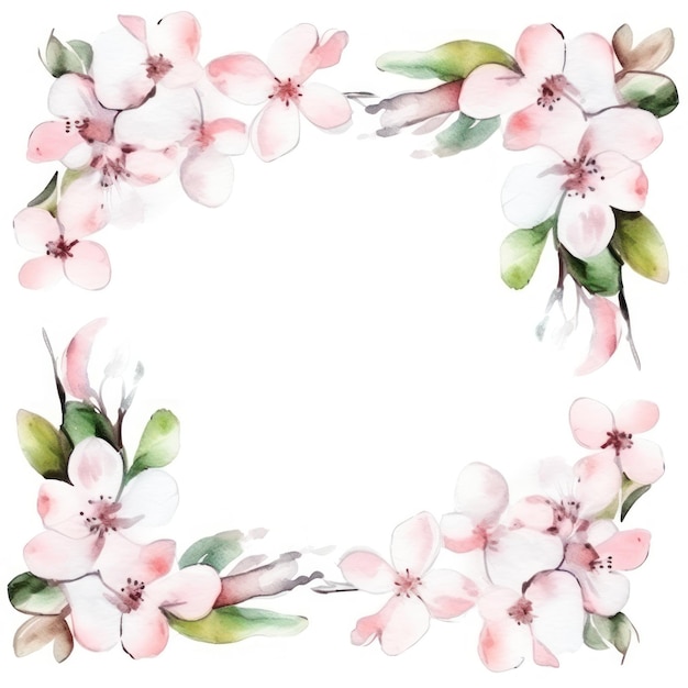 watercolor spring frame isolated