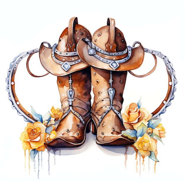 watercolor Spurs western wild west cowboy desert illustration clipart