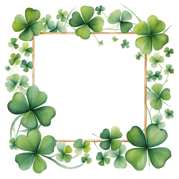 Photo watercolor square clovers frame border isolated on white background wallpaper for st patricks day