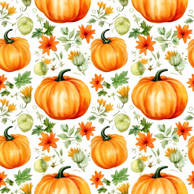 Photo watercolor squash seamless pattern aquarelle pumpkin creative watercolor gourd tile