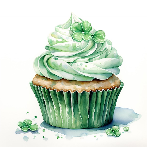 Photo watercolor st patrick green cupcaked