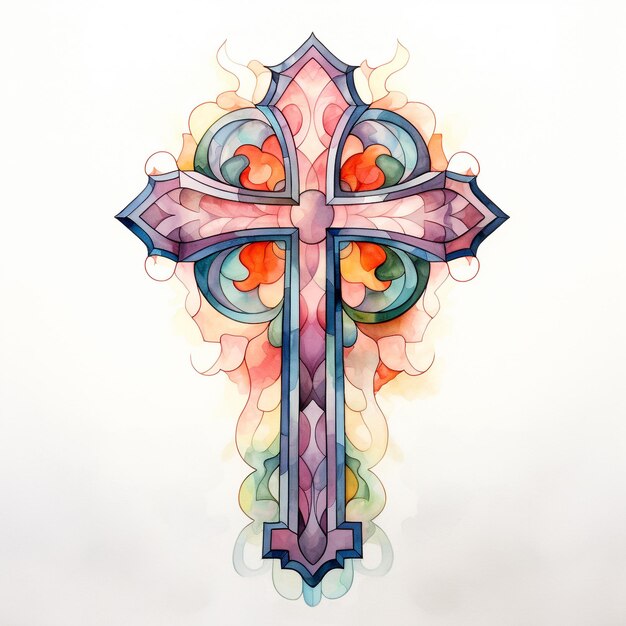 Watercolor Stained Glass Cross