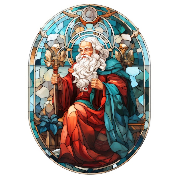 Watercolor Stained Glass Painting of Santa illustration Generative Ai