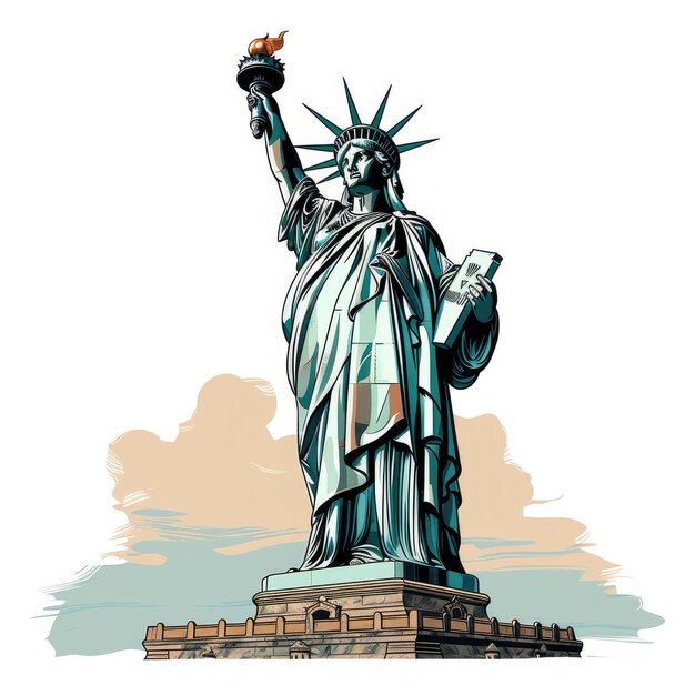 Photo watercolor statue of liberty clipart generative ai