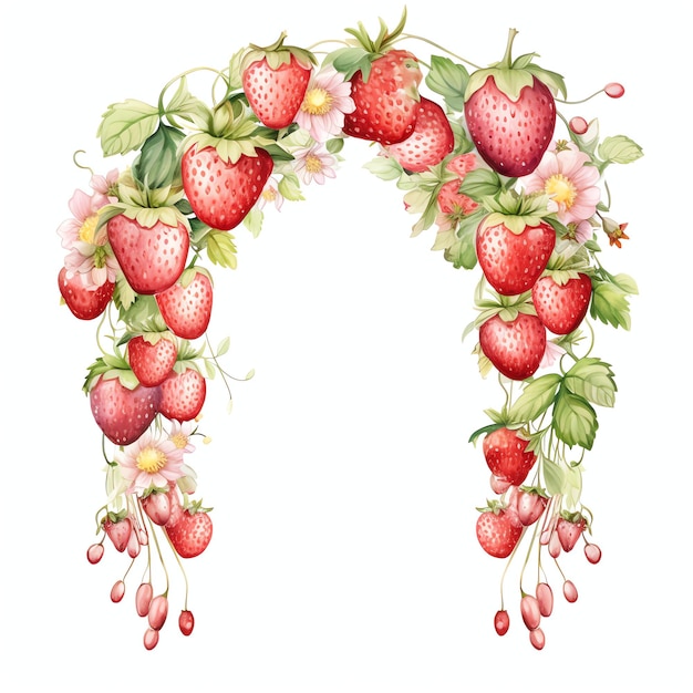 Watercolor Strawberry arch watercolor clipart illustration