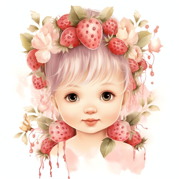 Watercolor Strawberry baby watercolor clipart illustration