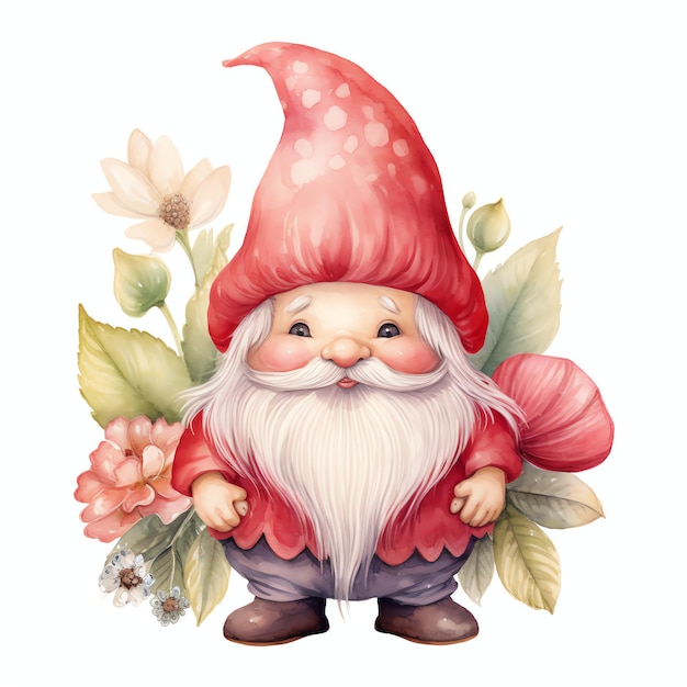 Watercolor Strawberry gnome watercolor clipart illustration