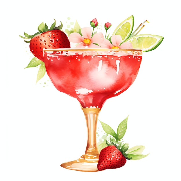 Photo watercolor strawberry margarita watercolor clipart illustration