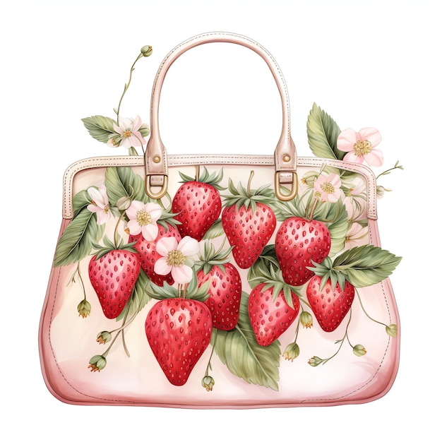 Watercolor Strawberry tote bag watercolor clipart illustration