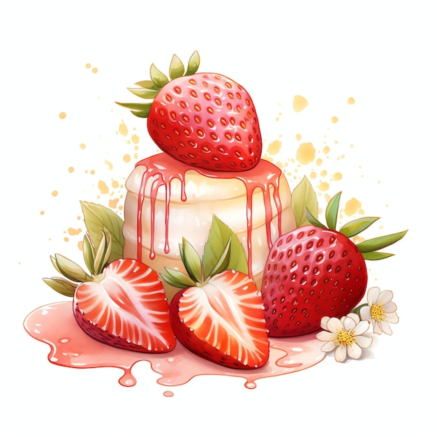 Watercolor Strawberry White Chocolatecovered watercolor clipart illustration