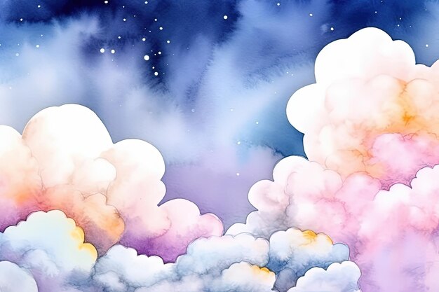 Watercolor style clouds pastel colors Nursery baby born design Generative AI