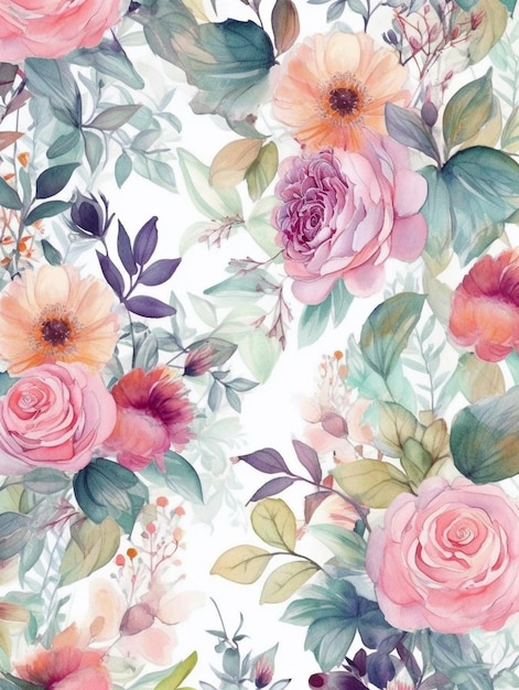 Watercolor style elegant floral pattern background Created with Generative AI technology